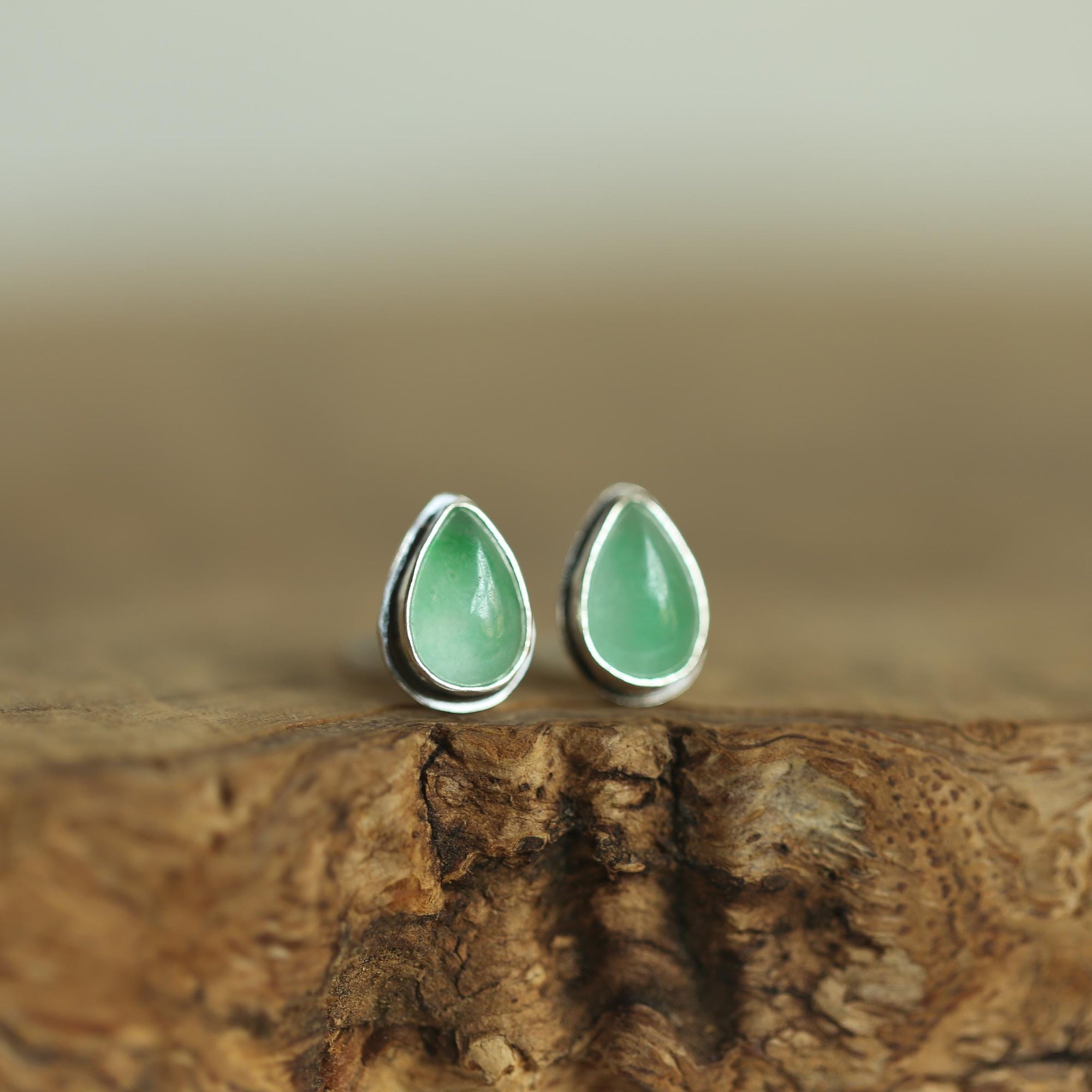 Jade Teardrop Posts - .925 Sterling Silver - Burma Jade Earrings