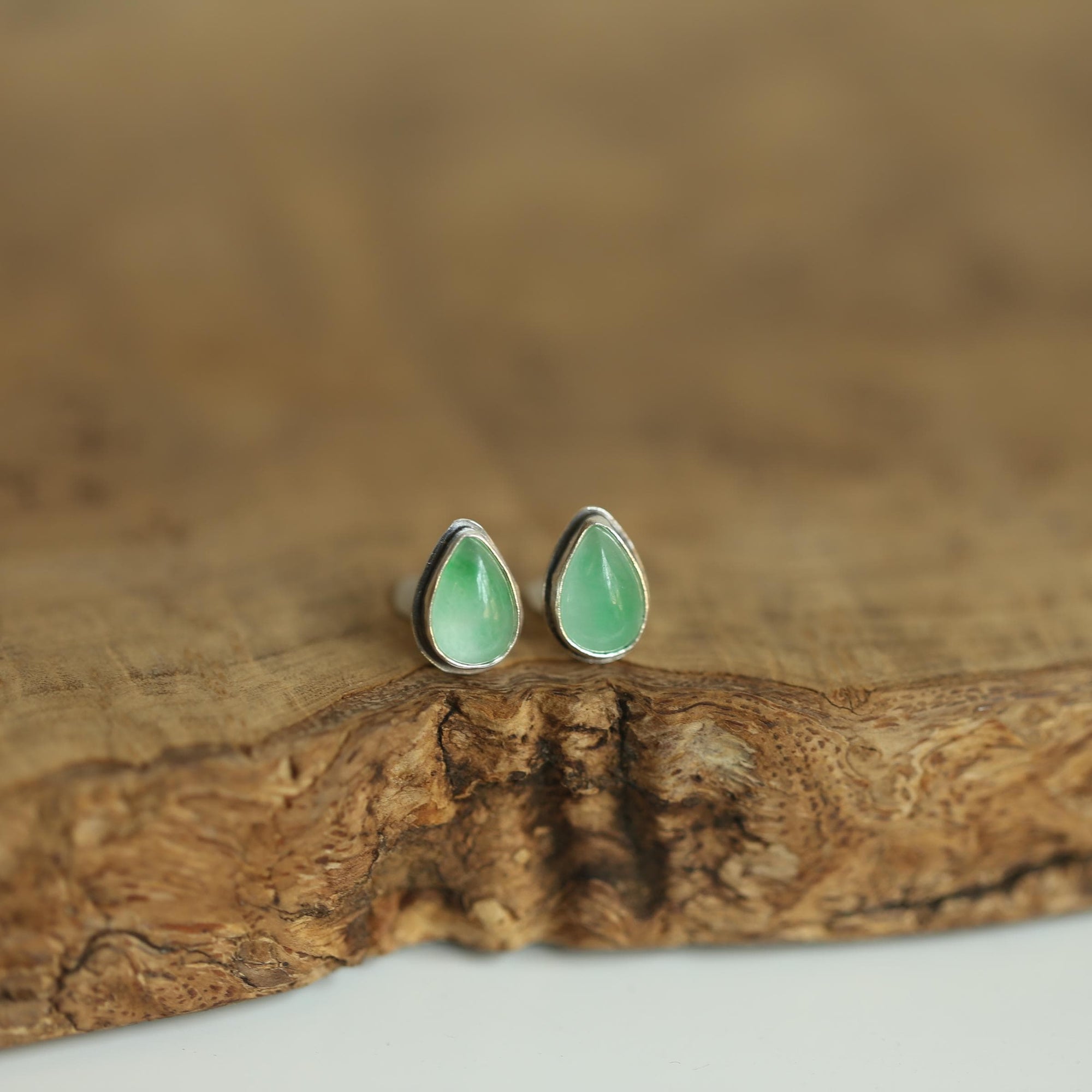 Jade Teardrop Posts - .925 Sterling Silver - Burma Jade Earrings