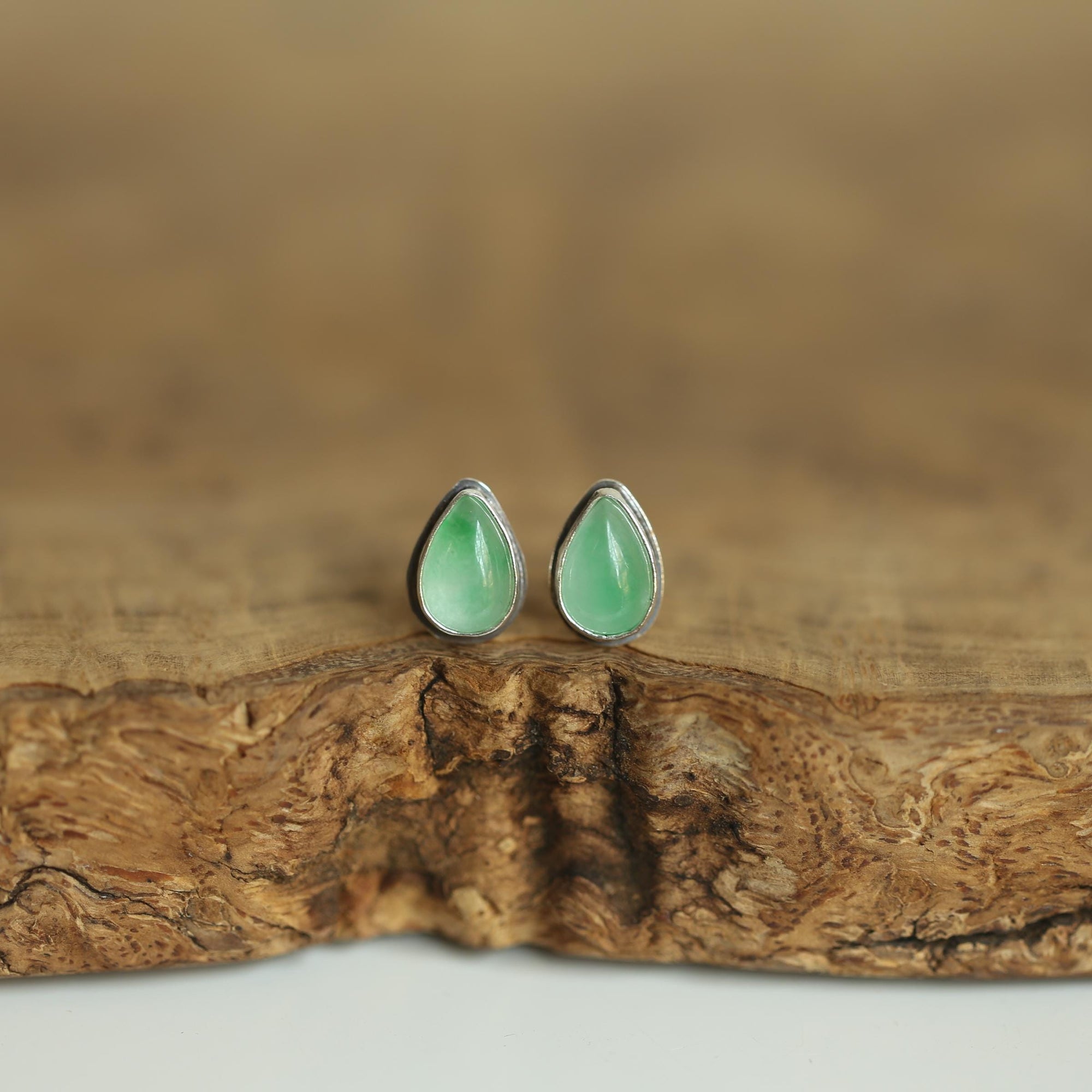 Jade Teardrop Posts - .925 Sterling Silver - Burma Jade Earrings