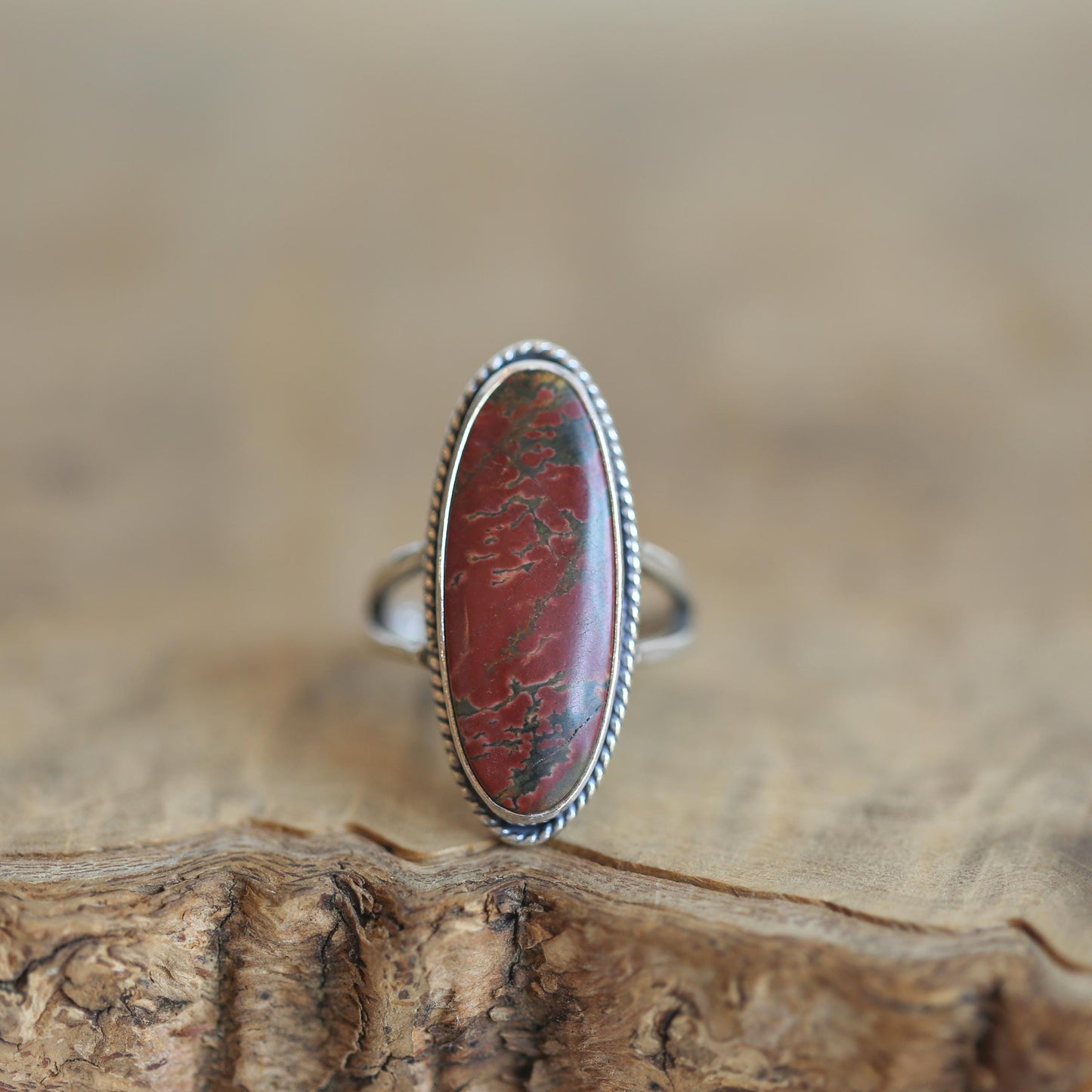 Red Creek Jasper Sterling Silver Ring – Statement Boho Jewelry