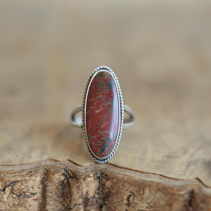 Red Creek Jasper Sterling Silver Ring – Statement Boho Jewelry