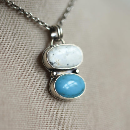 Turquoise & White Buffalo Pendant - Sterling Silver