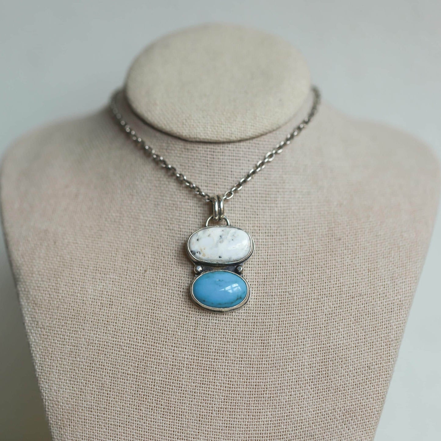 Turquoise & White Buffalo Pendant - Sterling Silver