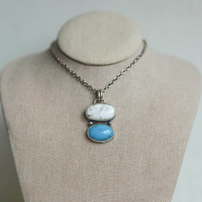 Turquoise & White Buffalo Pendant - Sterling Silver