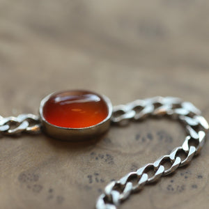 Orange Carnelian Link Bracelet - Sterling Silver Carnelian Bracelet - Silver Chain Link Bracelet
