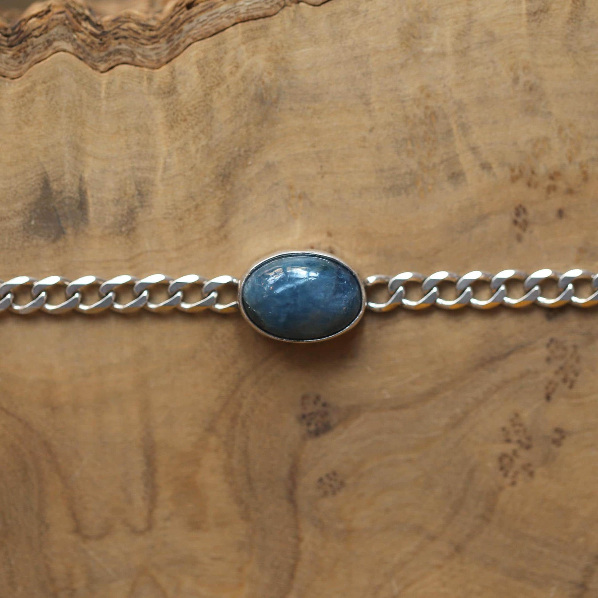 Apatite Link Bracelet - Sterling Silver Apatite Bracelet - Silver Chain Link Bracelet