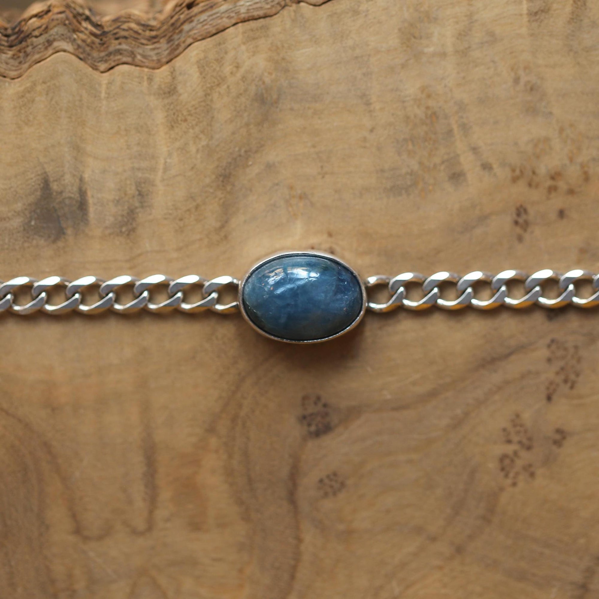 Apatite Link Bracelet - Sterling Silver Apatite Bracelet - Silver Chain Link Bracelet