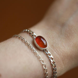Orange Carnelian Link Bracelet - Sterling Silver Carnelian Bracelet - Silver Chain Link Bracelet