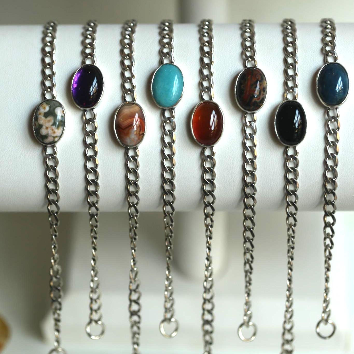 Amethyst Link Bracelet - Sterling Silver Amethyst Bracelet - Silver Chain Link Bracelet