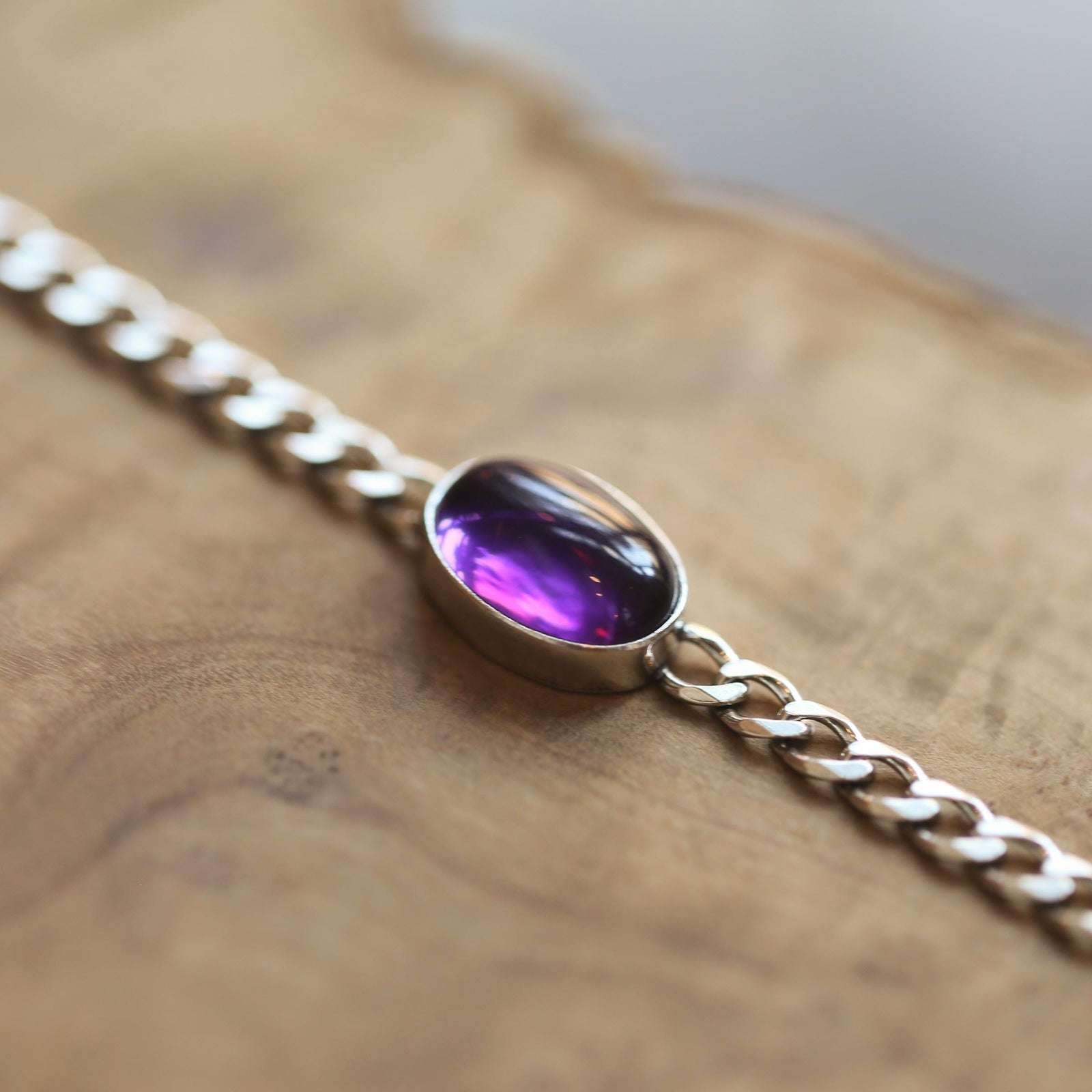 Amethyst Link Bracelet - Sterling Silver Amethyst Bracelet - Silver Chain Link Bracelet