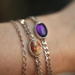 Amethyst Link Bracelet - Sterling Silver Amethyst Bracelet - Silver Chain Link Bracelet