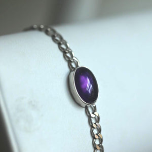 Amethyst Link Bracelet - Sterling Silver Amethyst Bracelet - Silver Chain Link Bracelet