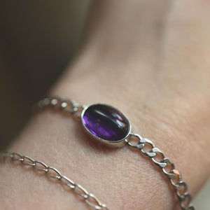 Amethyst Link Bracelet - Sterling Silver Amethyst Bracelet - Silver Chain Link Bracelet