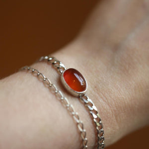 Orange Carnelian Link Bracelet - Sterling Silver Carnelian Bracelet - Silver Chain Link Bracelet