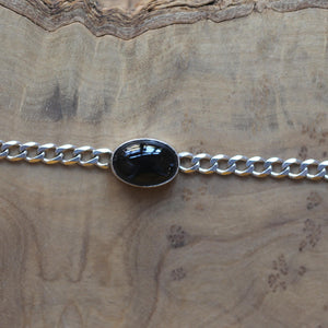 Black Agate Link Bracelet - Sterling Silver Black Agate Bracelet - Silver Chain Link Bracelet