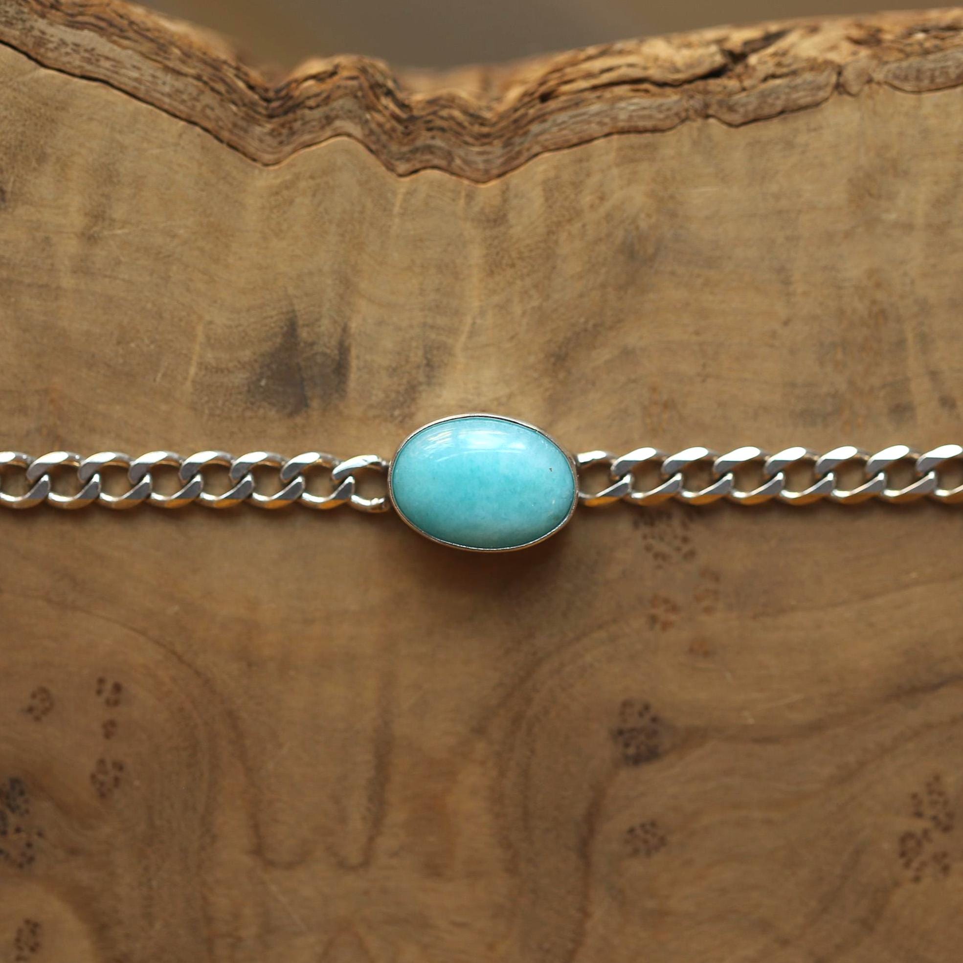 Amazonite Link Bracelet - Sterling Silver Amazonite Bracelet - Silver Chain Link Bracelet