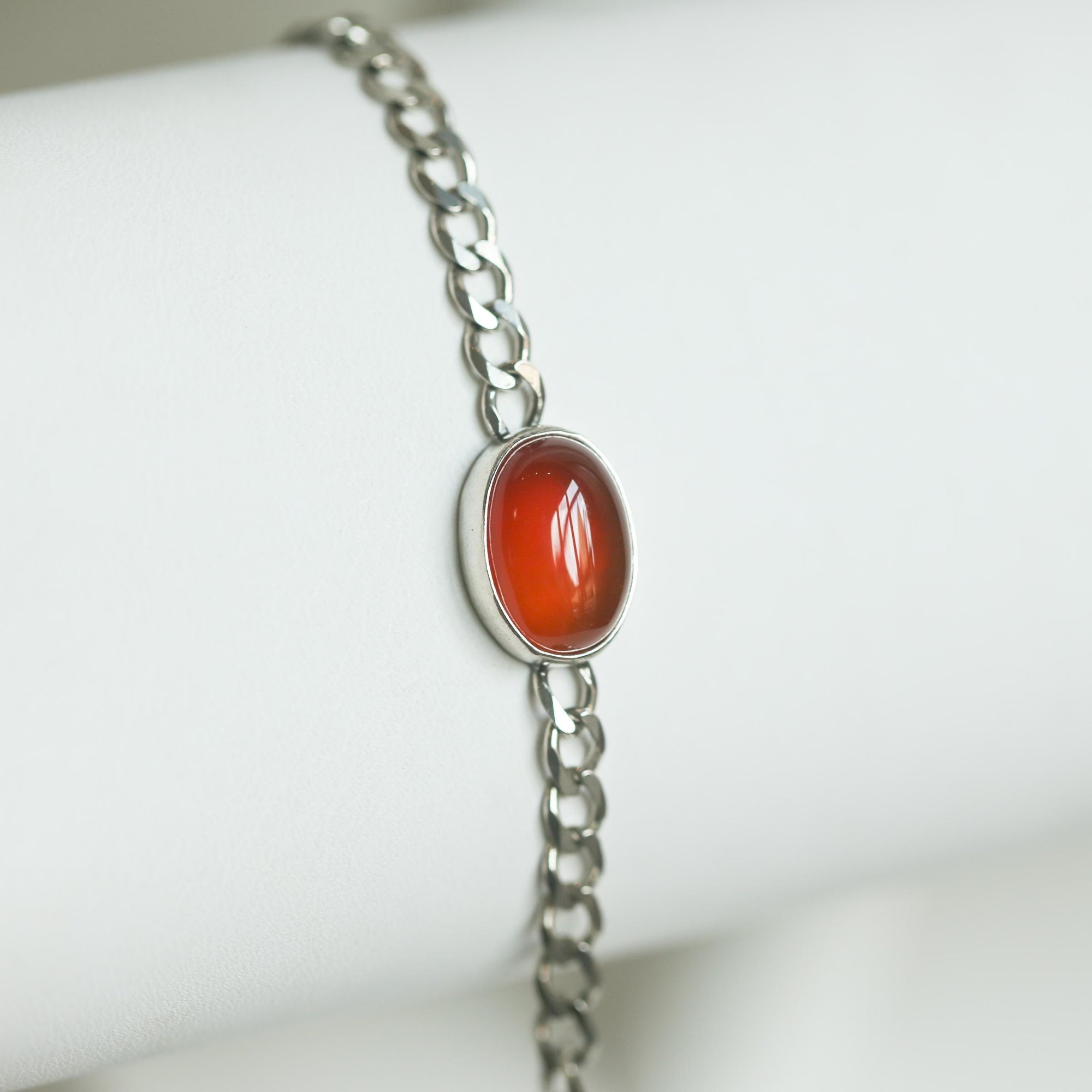 Orange Carnelian Link Bracelet - Sterling Silver Carnelian Bracelet - Silver Chain Link Bracelet