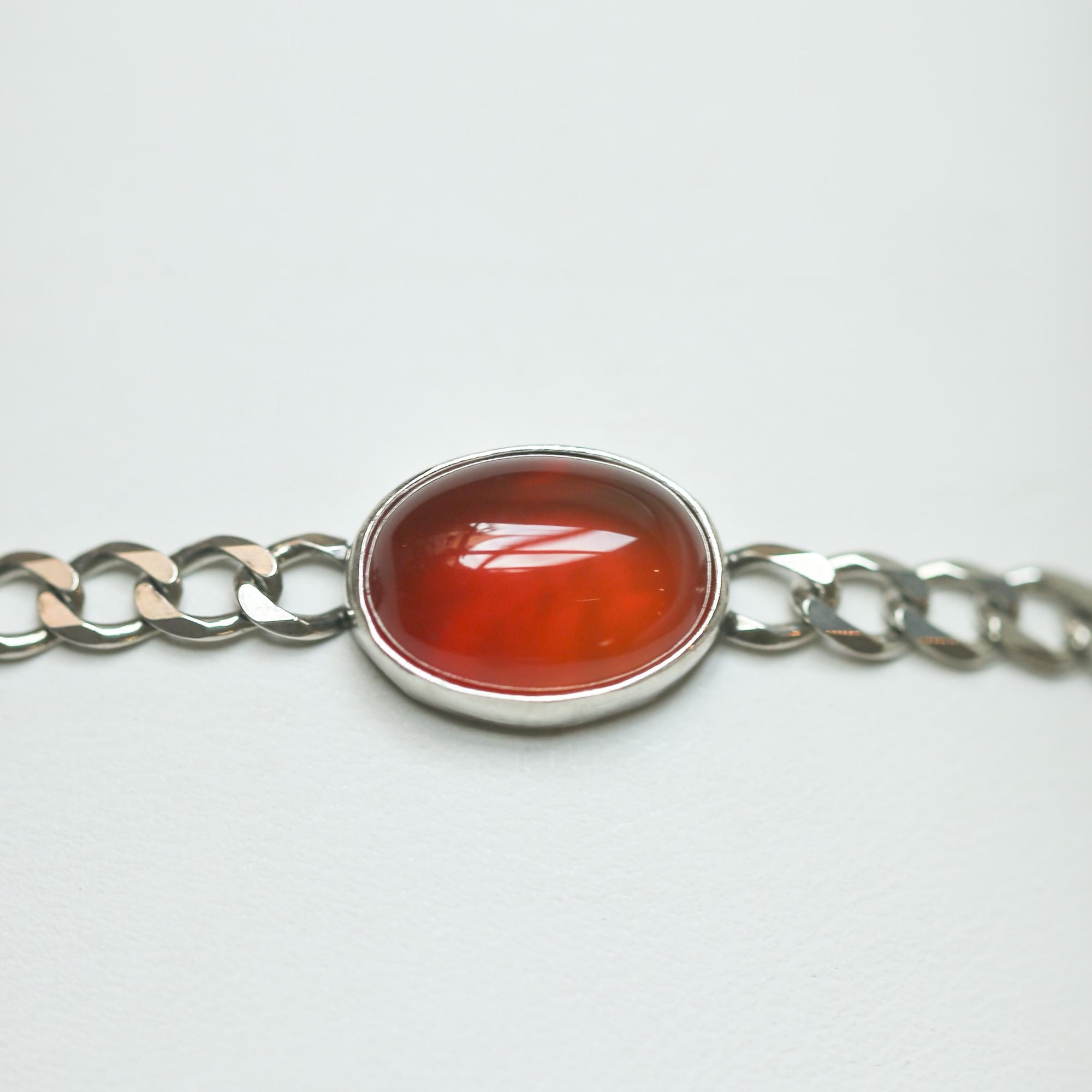 Orange Carnelian Link Bracelet - Sterling Silver Carnelian Bracelet - Silver Chain Link Bracelet