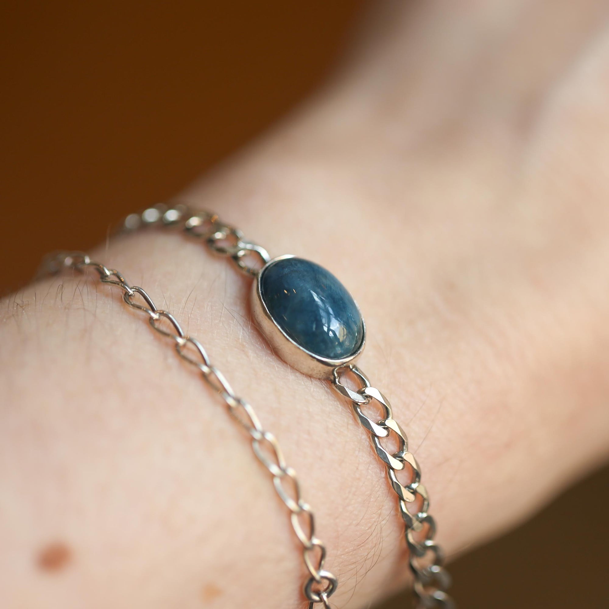 Apatite Link Bracelet - Sterling Silver Apatite Bracelet - Silver Chain Link Bracelet