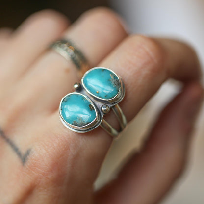 Campitos Turquoise Ring - 2 Stone Ring - Sterling Silver - Choose Size 6 or 7