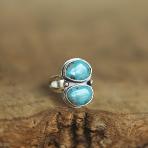Campitos Turquoise Ring - 2 Stone Ring - Sterling Silver - Size 6, 7 or 8
