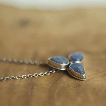 Blue Kyanite Star Flower Necklace - 3-Stone Kyanite Pendant - Sterling Silver