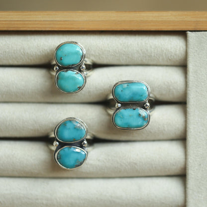 Campitos Turquoise Ring - 2 Stone Ring - Sterling Silver - Choose Size 6 or 7