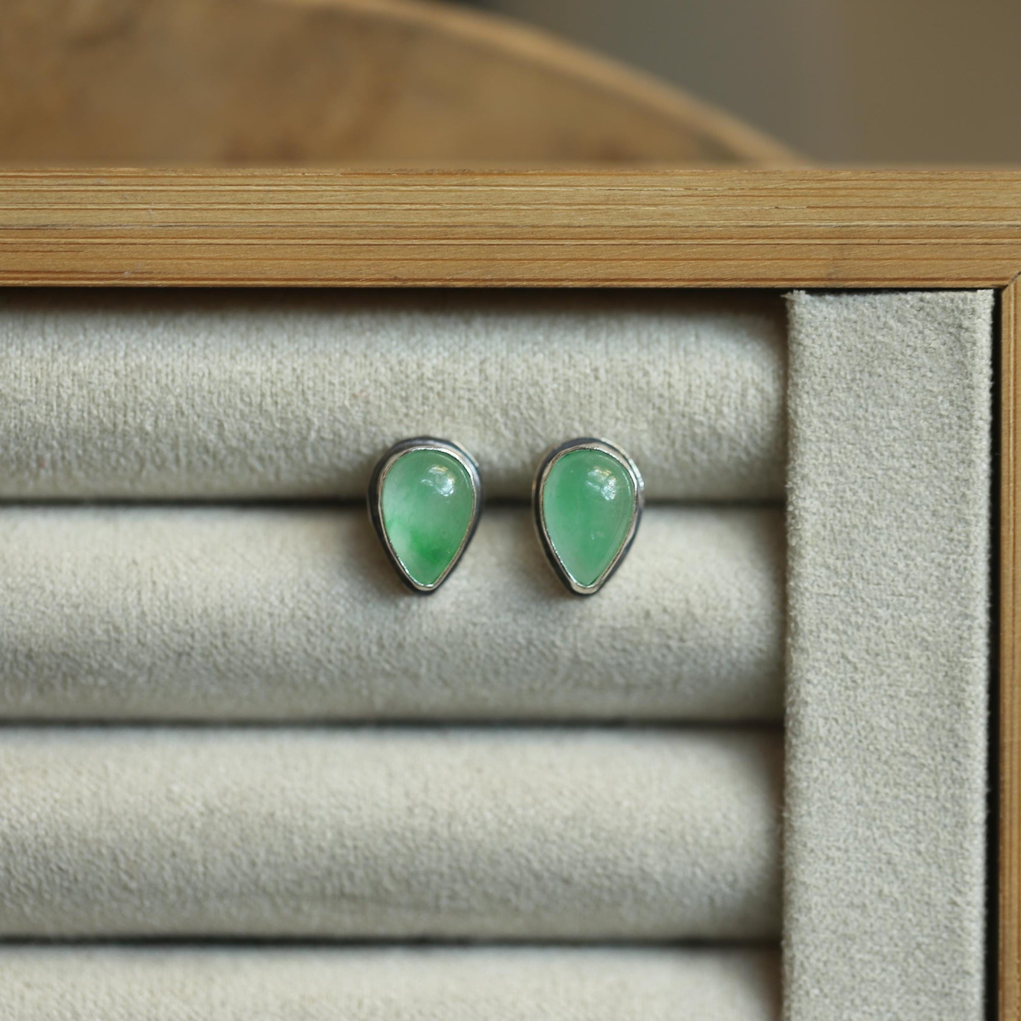 Jade Teardrop Posts - .925 Sterling Silver - Burma Jade Earrings