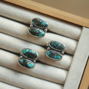 Rustic Turquoise 2-Stone Ring - Sterling Silver - Choose Your Ring