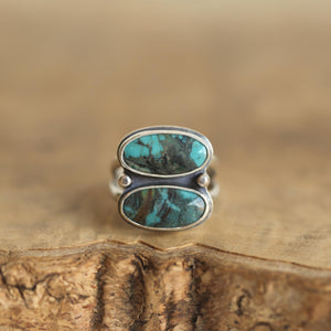 Rustic Turquoise 2-Stone Ring - Sterling Silver - Choose Your Ring
