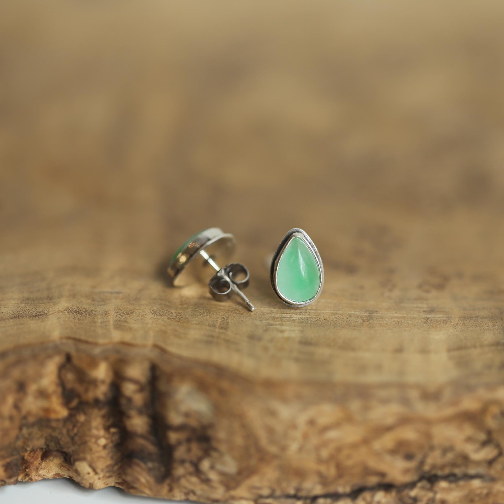 Jade Teardrop Posts - .925 Sterling Silver - Burma Jade Earrings