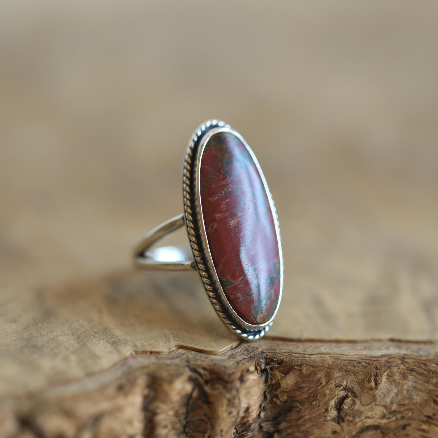 Red Creek Jasper Sterling Silver Ring – Statement Boho Jewelry