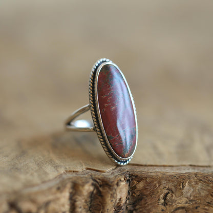 Red Creek Jasper Sterling Silver Ring – Statement Boho Jewelry
