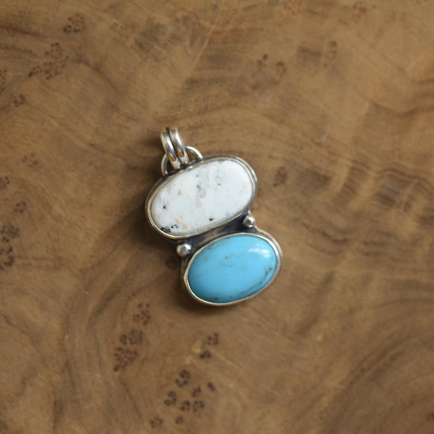 Turquoise & White Buffalo Pendant - Sterling Silver