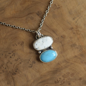 Turquoise & White Buffalo Pendant - Sterling Silver