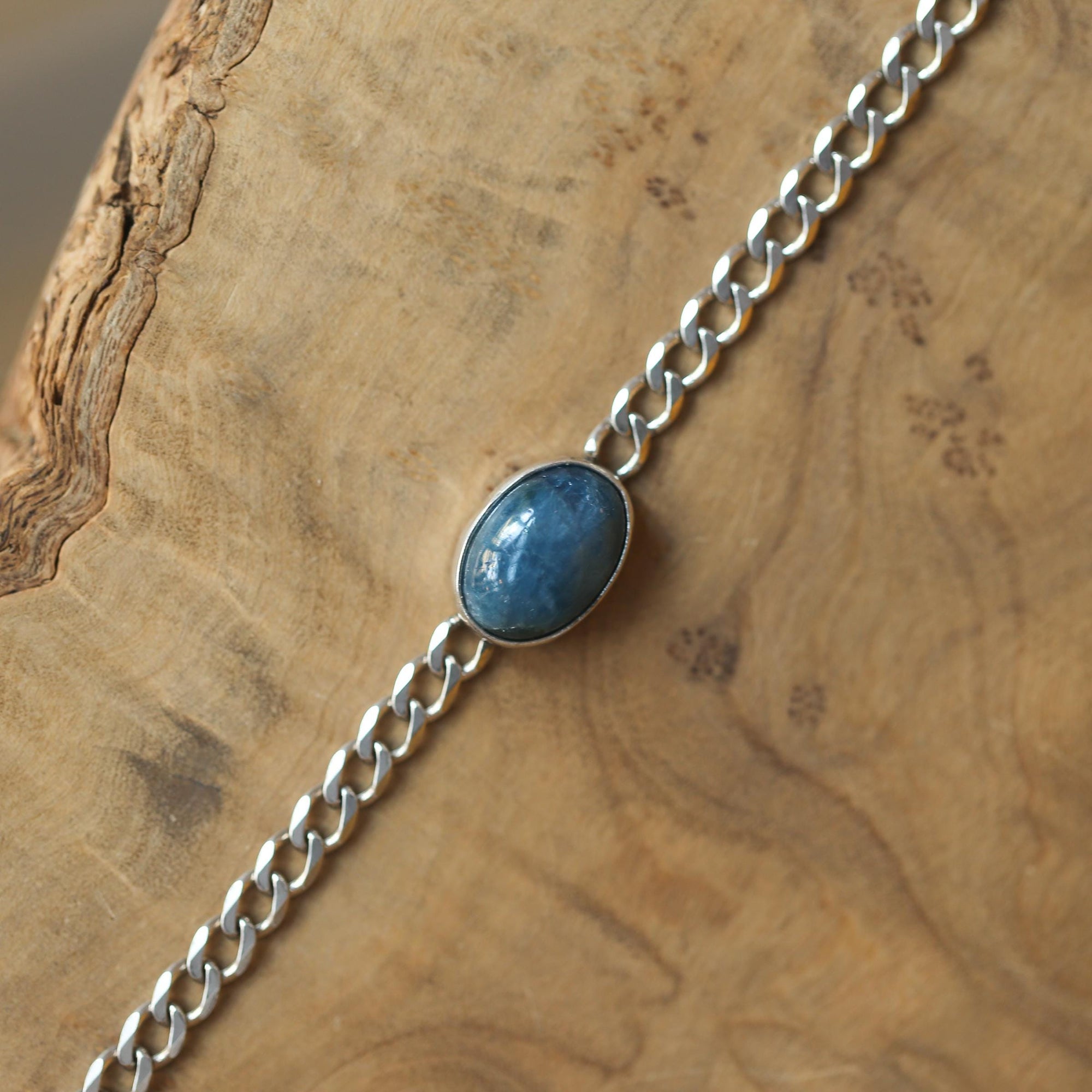 Apatite Link Bracelet - Sterling Silver Apatite Bracelet - Silver Chain Link Bracelet