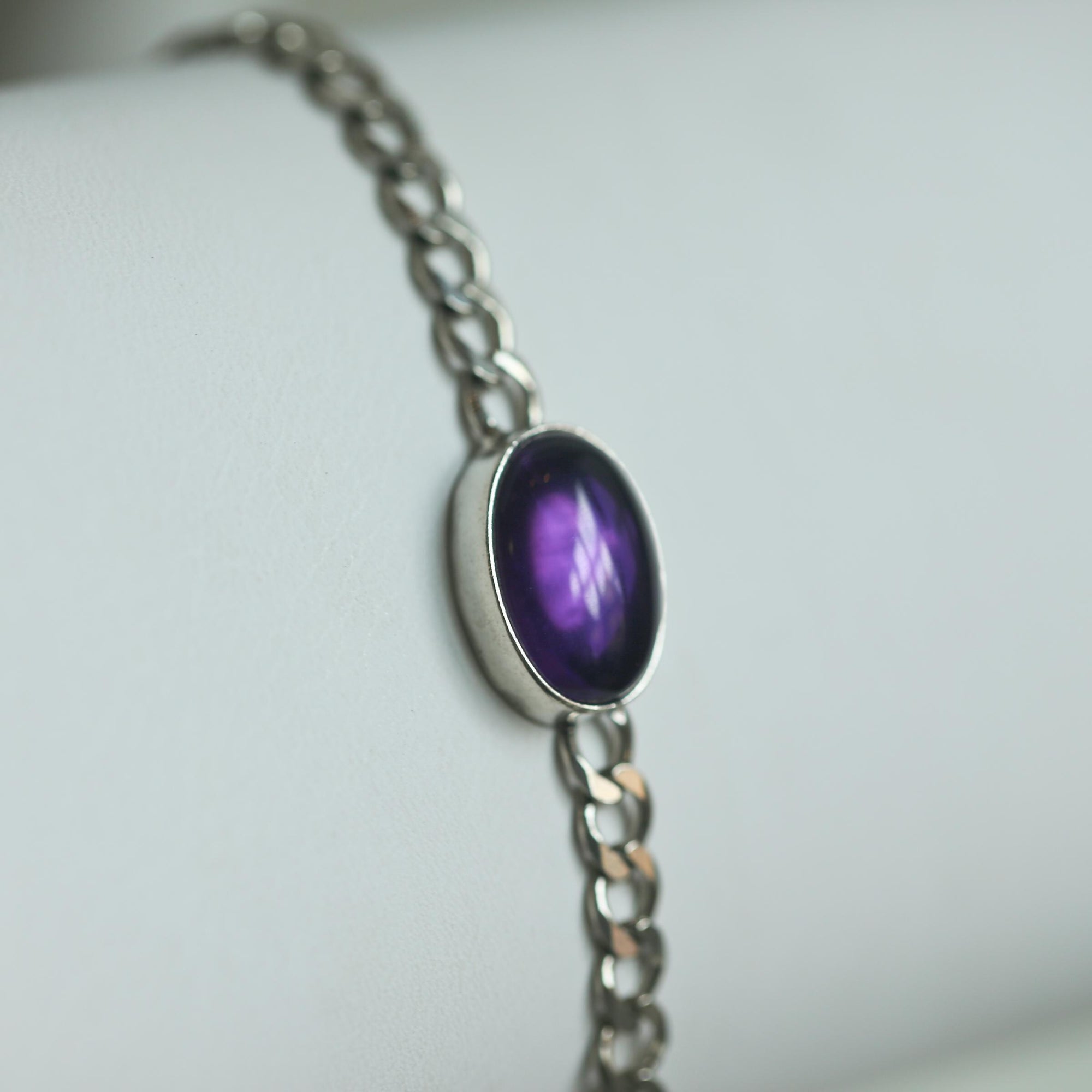 Amethyst Link Bracelet - Sterling Silver Amethyst Bracelet - Silver Chain Link Bracelet