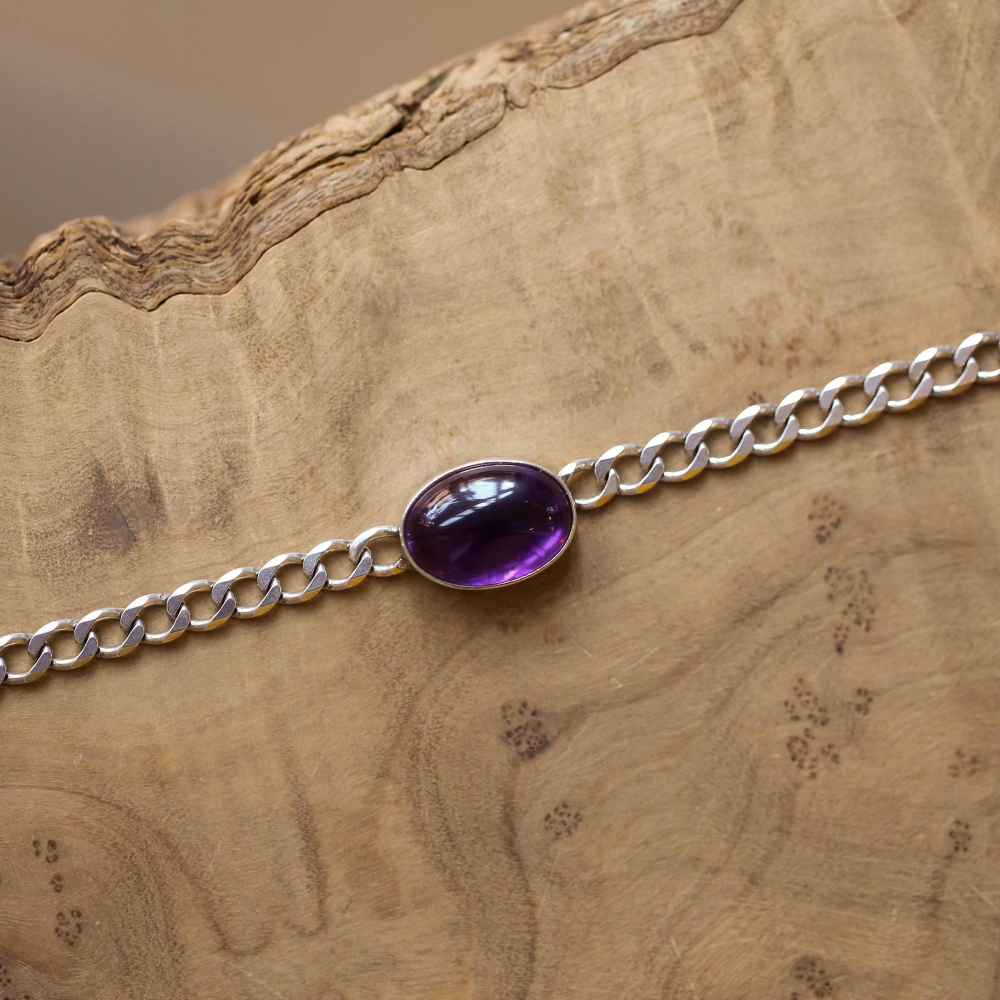 Amethyst Link Bracelet - Sterling Silver Amethyst Bracelet - Silver Chain Link Bracelet