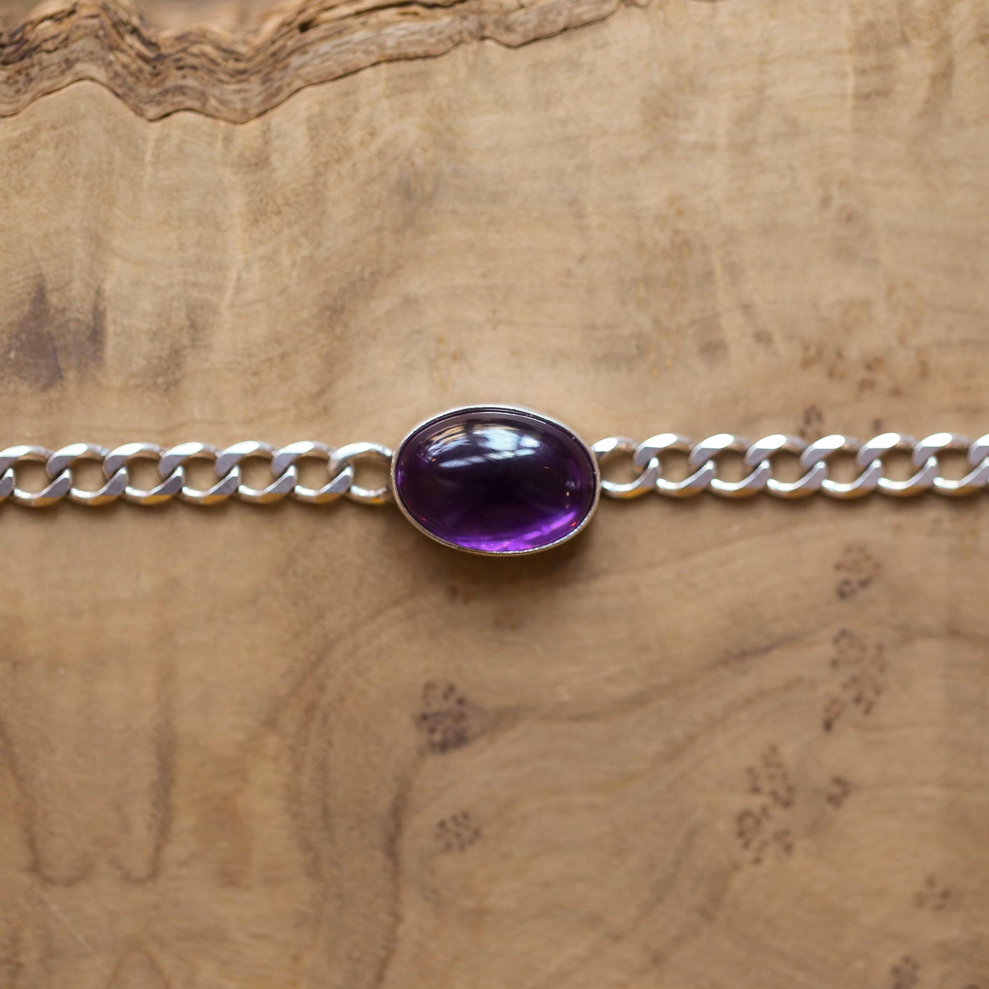 Amethyst Link Bracelet - Sterling Silver Amethyst Bracelet - Silver Chain Link Bracelet