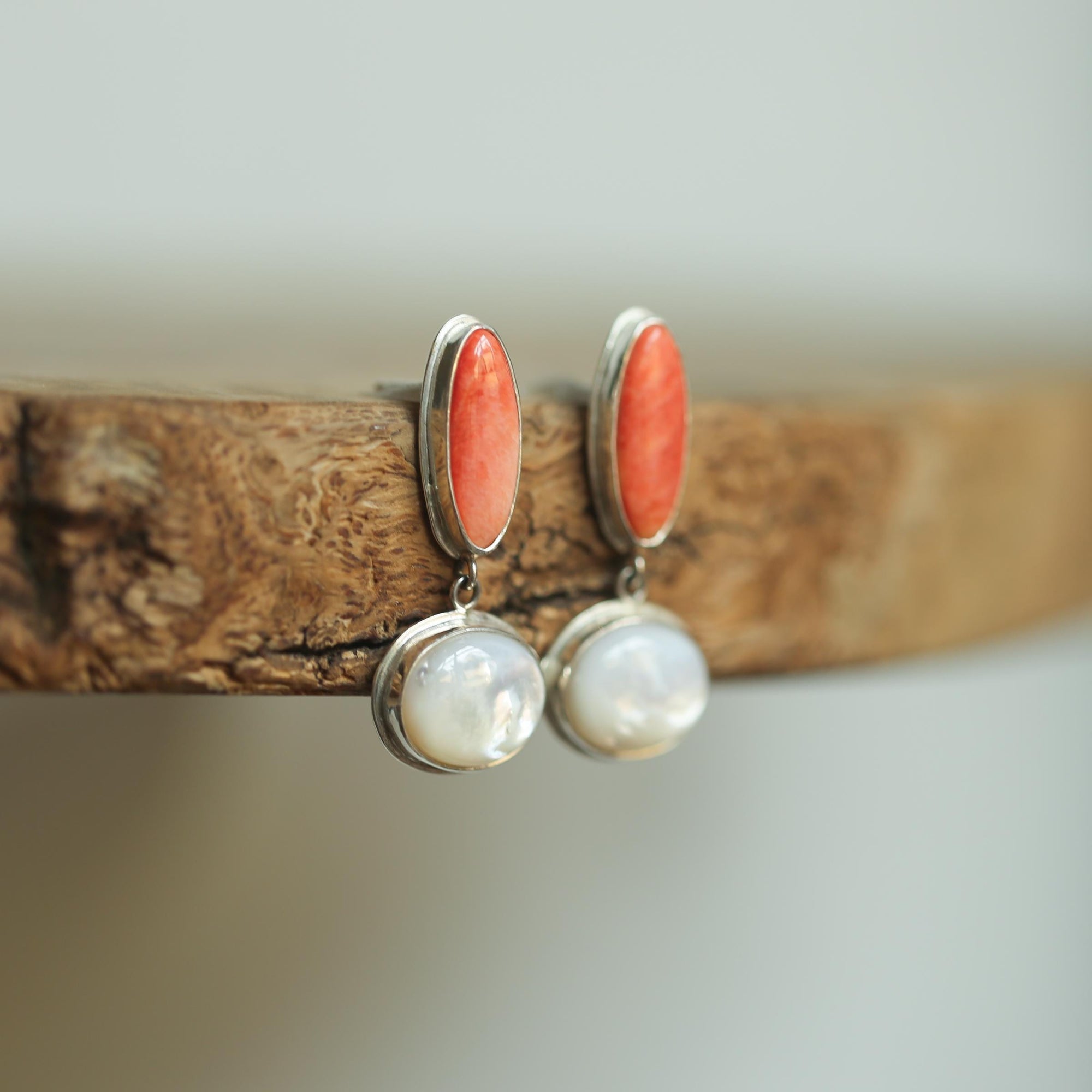 Spiny Oyster Shell Earrings - Mother of Pearl Earrings - Sterling Silver