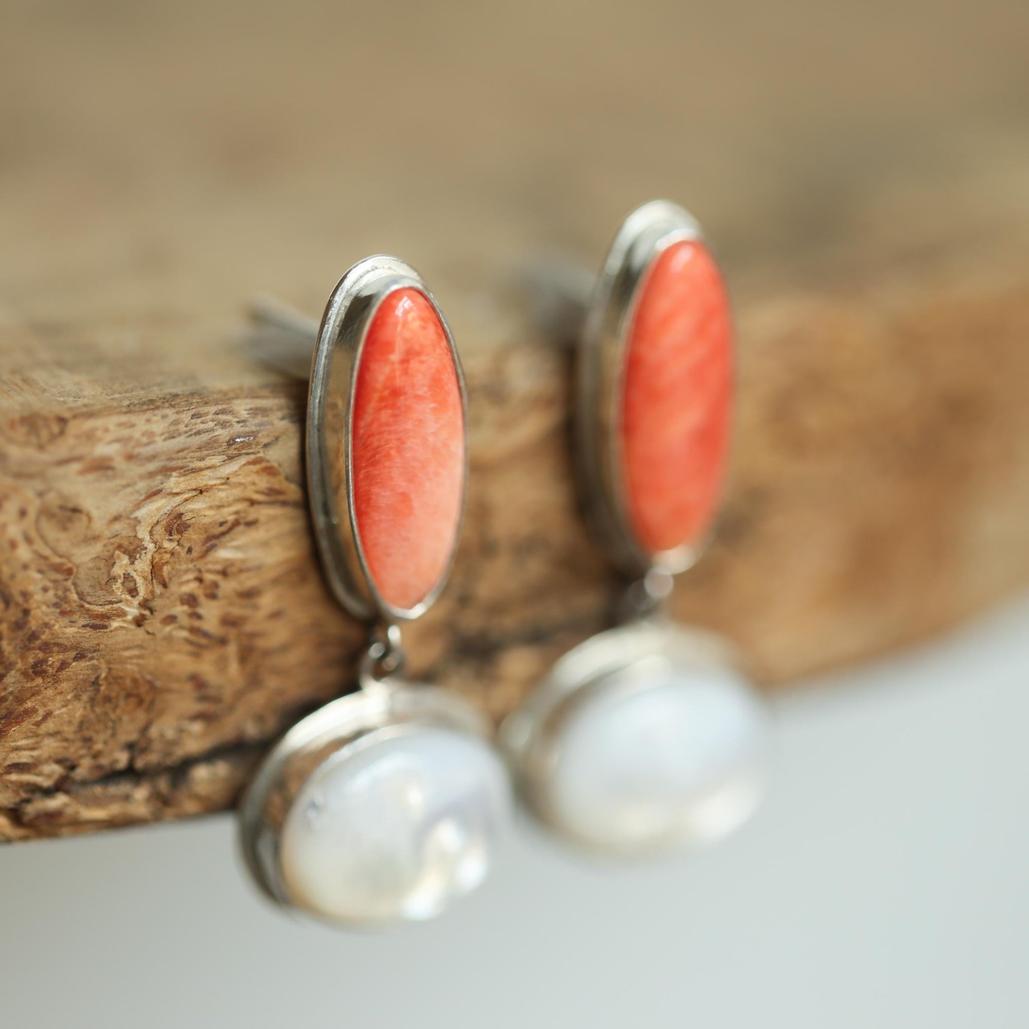 Spiny Oyster Shell Earrings - Mother of Pearl Earrings - Sterling Silver