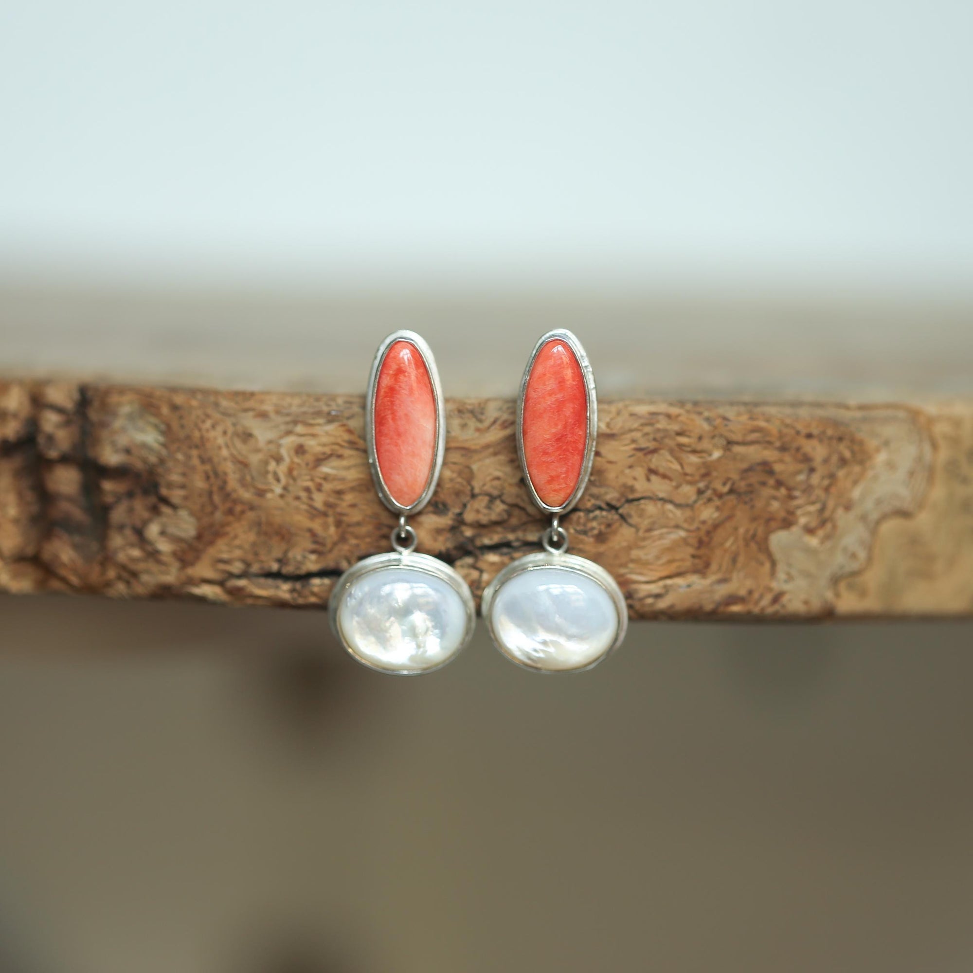 Spiny Oyster Shell Earrings - Mother of Pearl Earrings - Sterling Silver