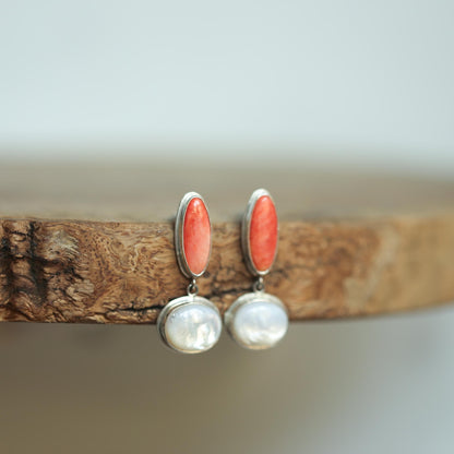 Spiny Oyster Shell Earrings - Mother of Pearl Earrings - Sterling Silver