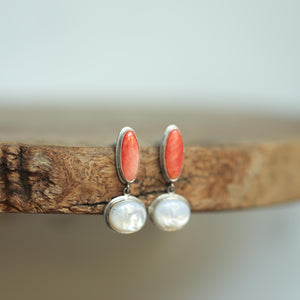 Spiny Oyster Shell Earrings - Mother of Pearl Earrings - Sterling Silver