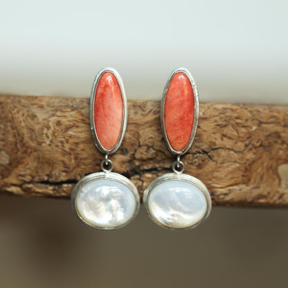 Spiny Oyster Shell Earrings - Mother of Pearl Earrings - Sterling Silver