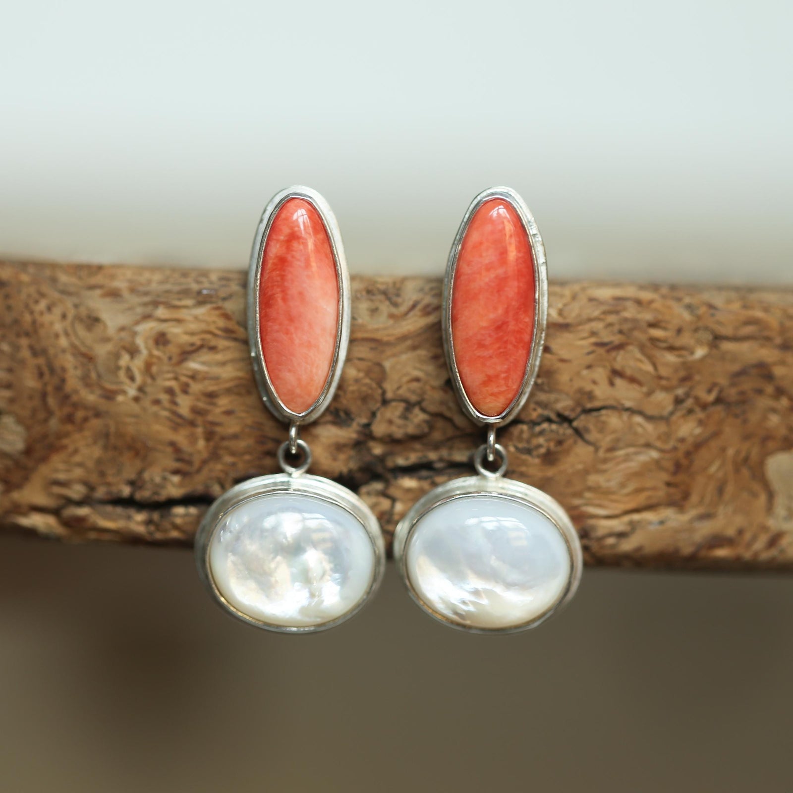 Spiny Oyster Shell Earrings - Mother of Pearl Earrings - Sterling Silver