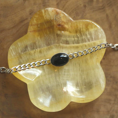 Black Agate Sterling Silver Link Bracelet – Unisex Curb Chain