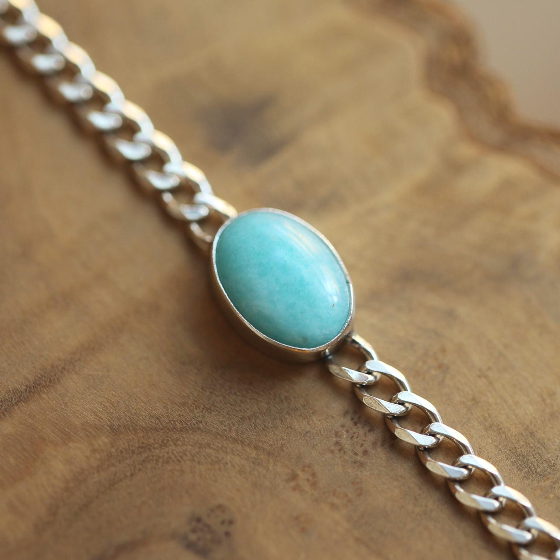 Amazonite Link Bracelet - Sterling Silver Amazonite Bracelet - Silver Chain Link Bracelet