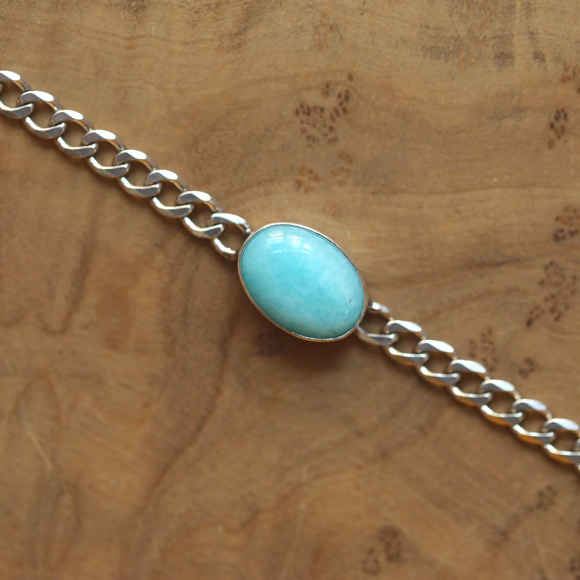 Amazonite Link Bracelet - Sterling Silver Amazonite Bracelet - Silver Chain Link Bracelet
