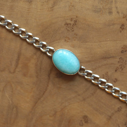 Amazonite Link Bracelet - Sterling Silver Amazonite Bracelet - Silver Chain Link Bracelet